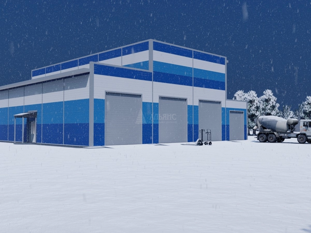 3D визуализация Грузовое СТО из сэндвич-панелей - фото 1